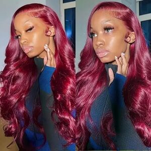 Luxurious Deep Red Frontal Wig